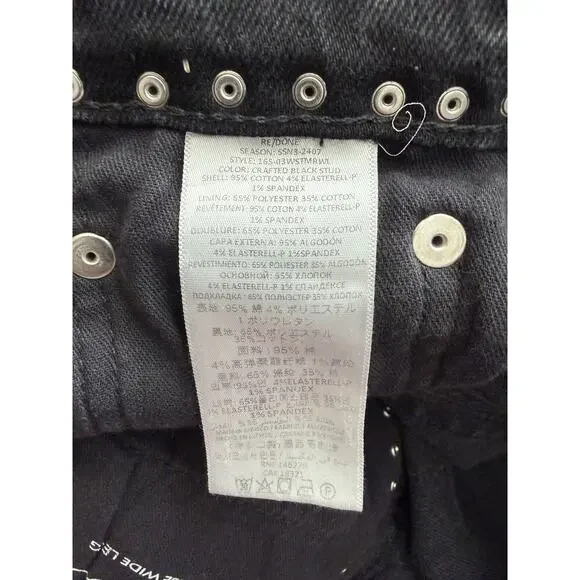 Re/Done Studded Mid Rise Wide Leg Pants - Size 26 - Washed Black - Picture 8 of 10